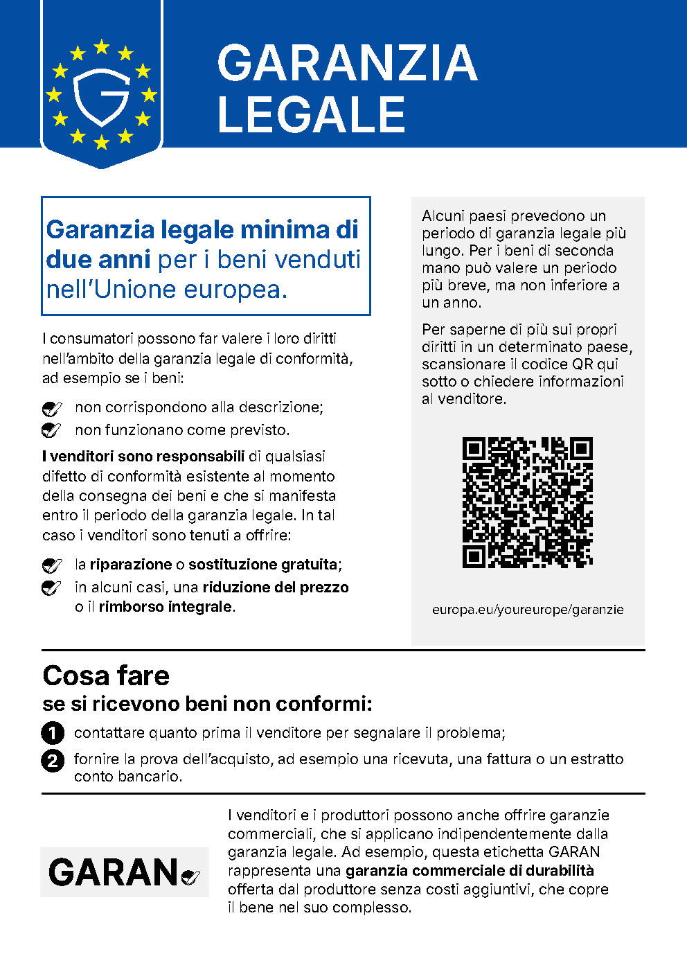 Avviso armonizzato dell’UE sulla garanzia legale